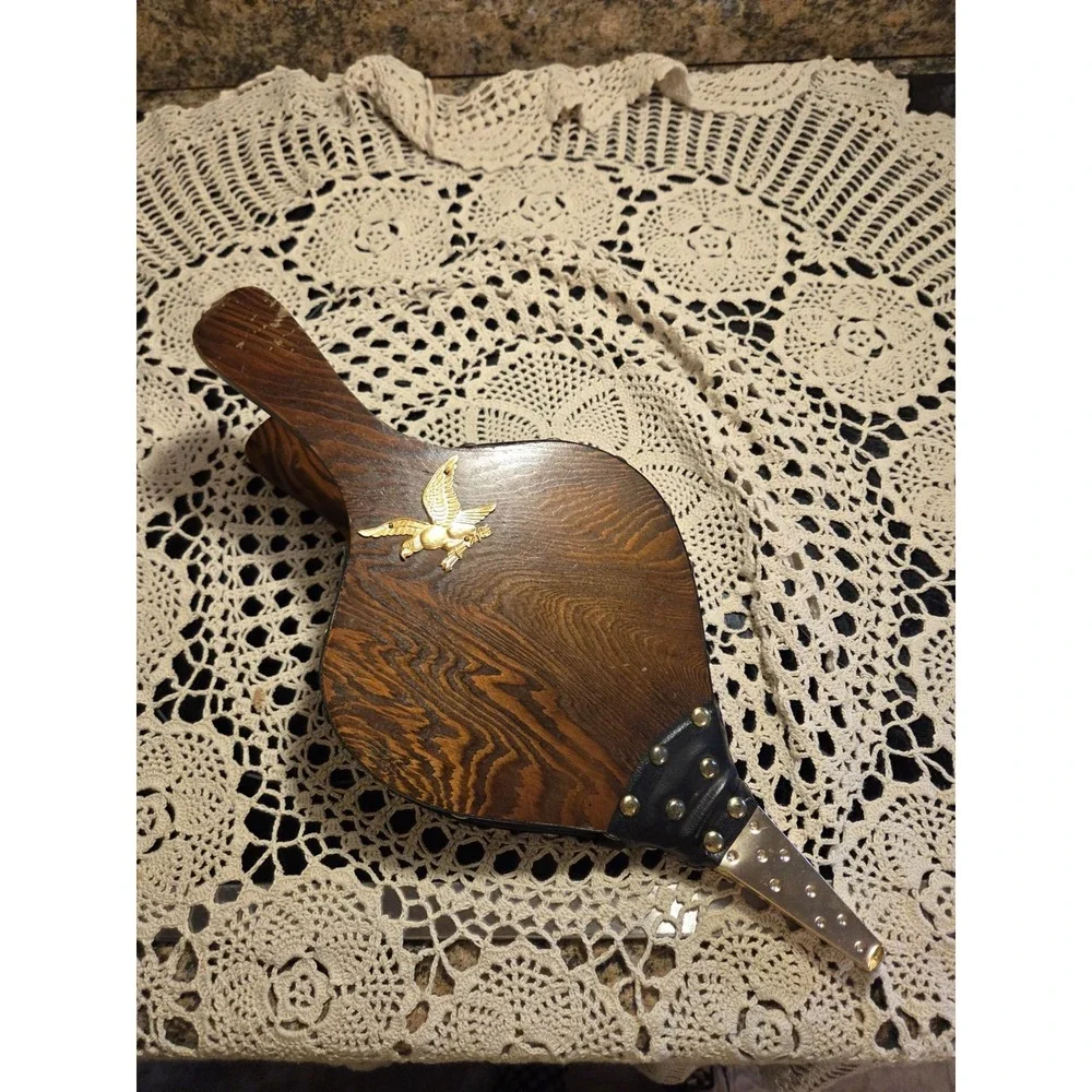 Vintage Wood And Leather Brass Eagle Fireplace Bellow